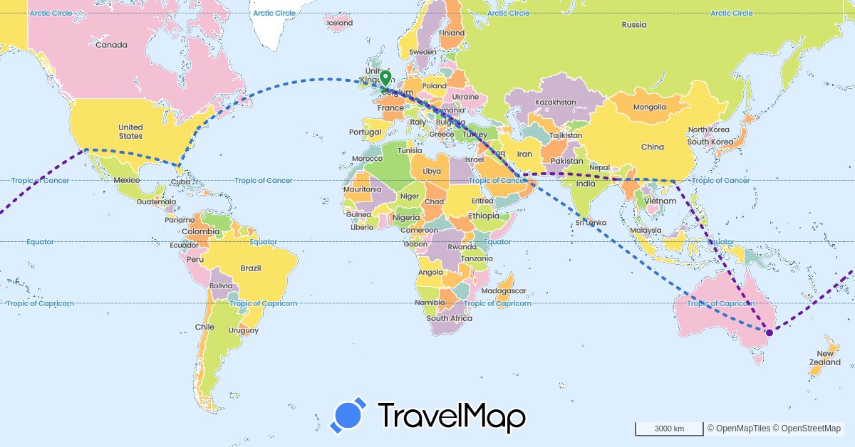 TravelMap itinerary: driving, airplane, airplane transit, ferry ride in Australia, Bangladesh, China, United Kingdom, Qatar, Turkey, United States (Asia, Europe, North America, Oceania)